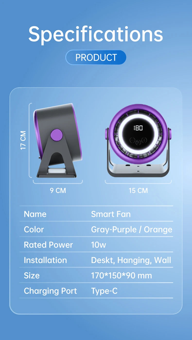 Gromvix Portable Silent Desktop Digital Display High-speed Circulating Cooling Fan