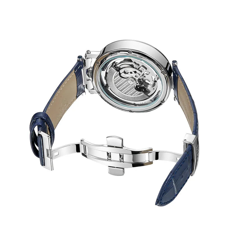 DIFFUL™ Luxury Big Skeleton Dial Moon Phases Tourbillon Hollowed Mechanical Men Wristwatch Watch With Leather Band
